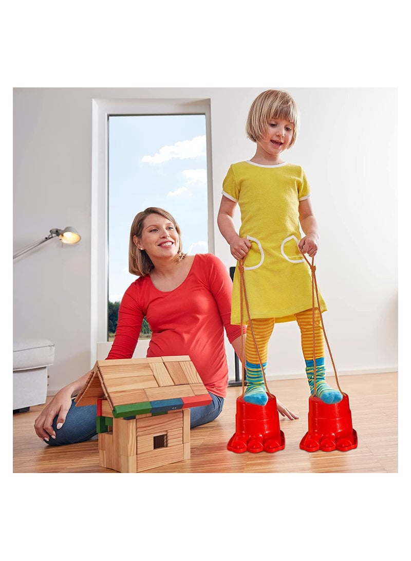 Balancing Stilts for Kids, 4 Pairs Plastic Walking Stilts Children Monster Feet Toys with Adjustable Rope Gifts for Balance and Coordination, Strength, Active Play (8 Stilts Total)