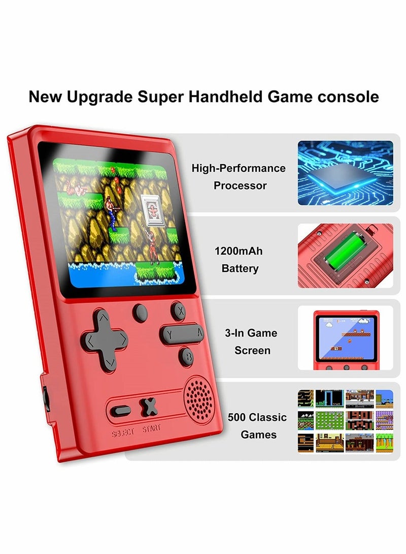 Retro Handheld Game Console with 500 Classical FC Games 3.0 Inches Screen Portable Video Game Consoles Handheld Video Games Support for Connecting TV and Two Players, Red