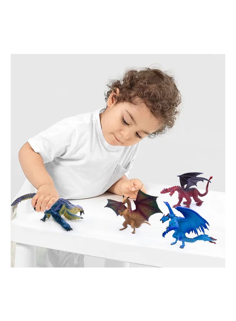 10 Pack Dragon Figures Solid Plastic Mini Toys in Assorted Colors and Styles Kids Mythical for Cake Toppers Party Favors