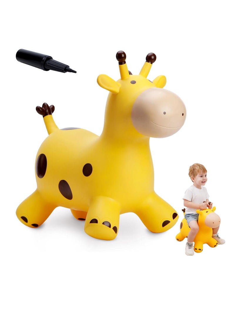 Giraffe Bouncy Horse Hopper Toys, Animals Jumping Inflatable Ride on Bouncer Hopping for Kids, Gifts for Toddlers Boys Girls 18 Months 2 3 4 5 6 Years Old, Yellow, 1 Pcs