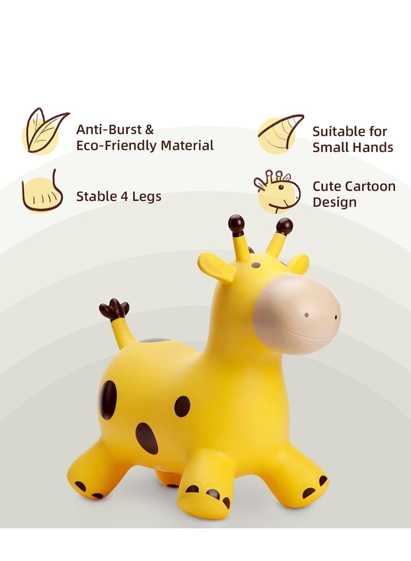 Giraffe Bouncy Horse Hopper Toys, Animals Jumping Inflatable Ride on Bouncer Hopping for Kids, Gifts for Toddlers Boys Girls 18 Months 2 3 4 5 6 Years Old, Yellow, 1 Pcs