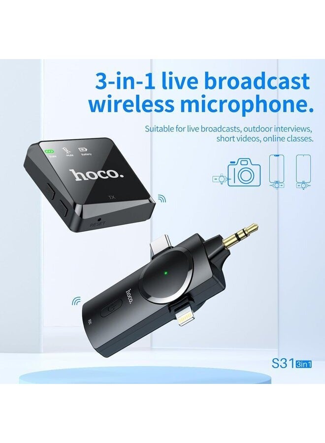 Hoco S31 - Stream Wireless Microphone (Wireless Microphone + Three-In-One Receiver) - Black