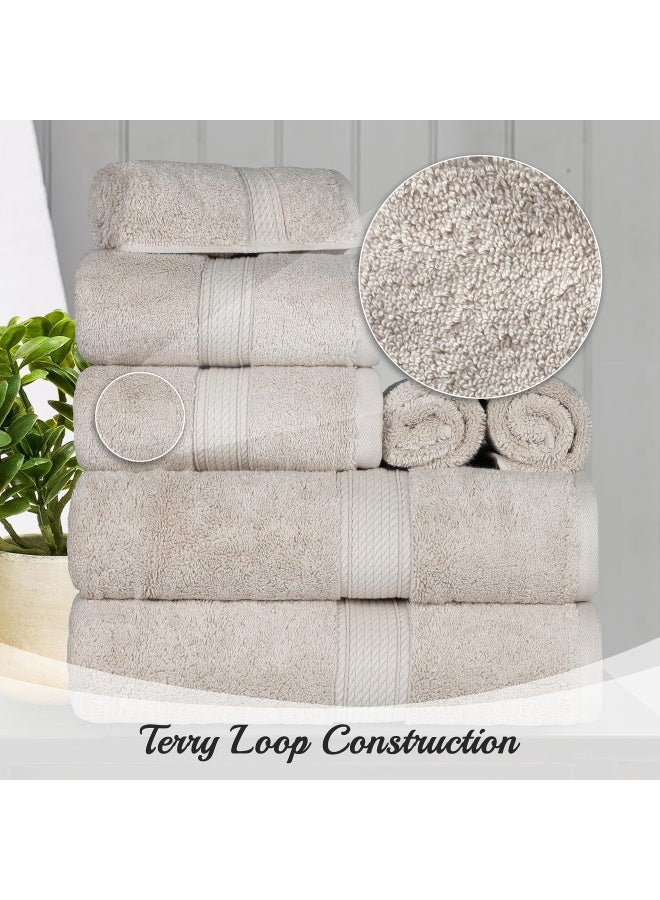 Solid Egyptian Cotton Towel Set  Washcloths 13  X 13   Hand Towels 20  X 30   Bath Towels 30  X 55   Stone  6-Pieces