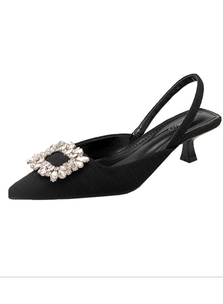 New Pointed Rhinestone Flat Strap Rear Empty Single Shoe