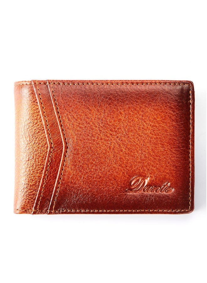Cowhide Wallet Thin RFID Anti-theft Card Swipe Driver's License Coin Purse Horizontal Yellow Brown