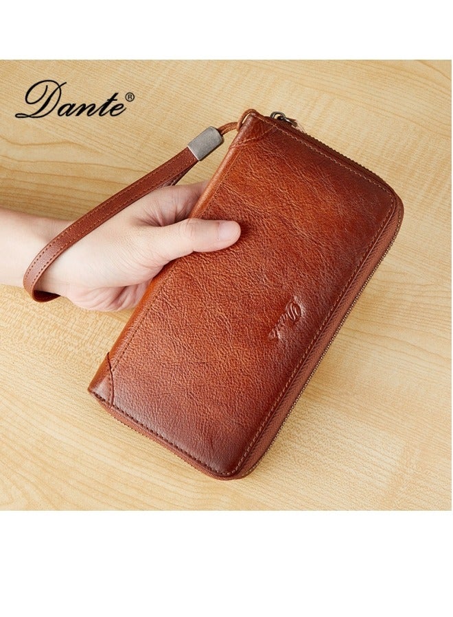 Ancient Harp Leather Card Slot Simple Anti-demagnetization Anti-theft Brush Can Hold Mobile Phone Convenient Wallet Yellow Brown