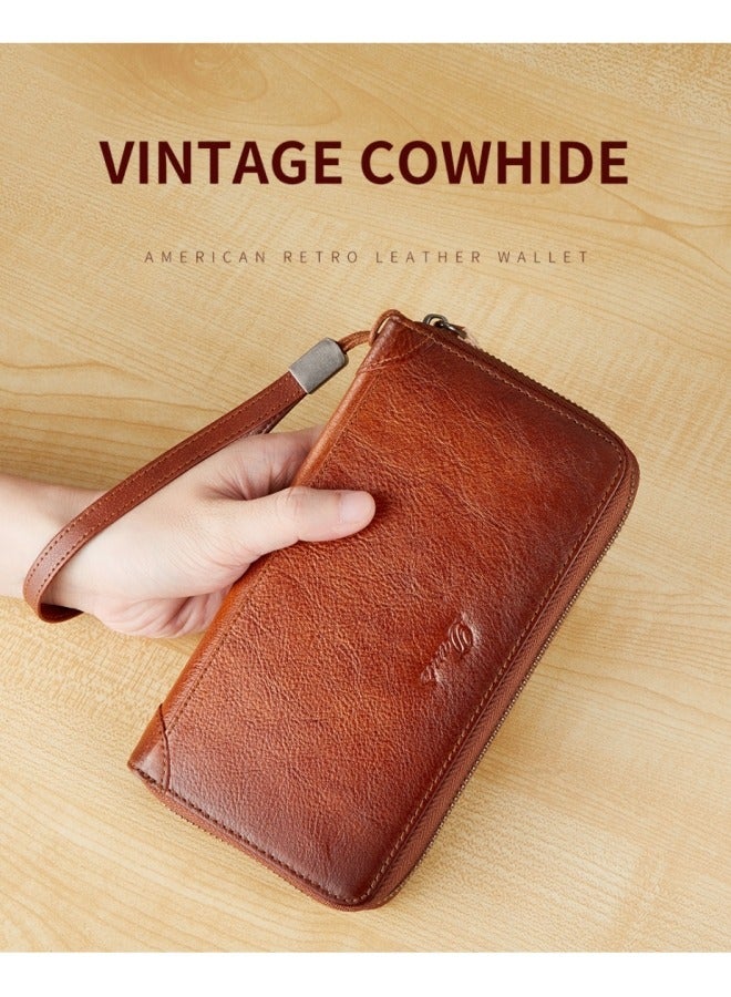 Ancient Harp Leather Card Slot Simple Anti-demagnetization Anti-theft Brush Can Hold Mobile Phone Convenient Wallet Yellow Brown