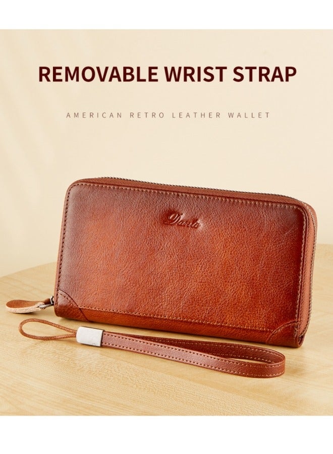 Ancient Harp Leather Card Slot Simple Anti-demagnetization Anti-theft Brush Can Hold Mobile Phone Convenient Wallet Yellow Brown