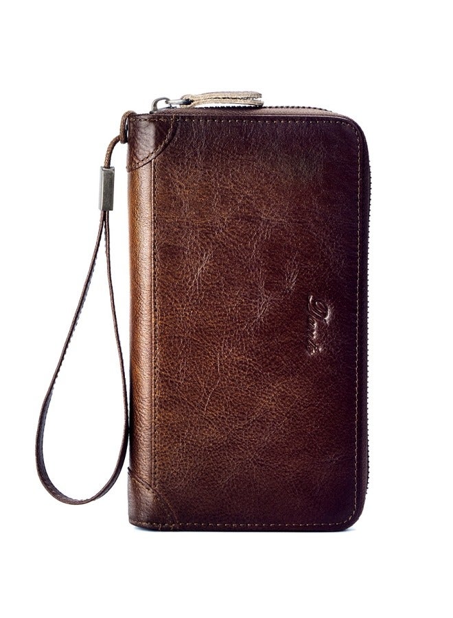 Ancient Harp Leather Card Slot Simple Anti-demagnetization Anti-theft Brush Can Hold Mobile Phone Convenient Wallet Brown