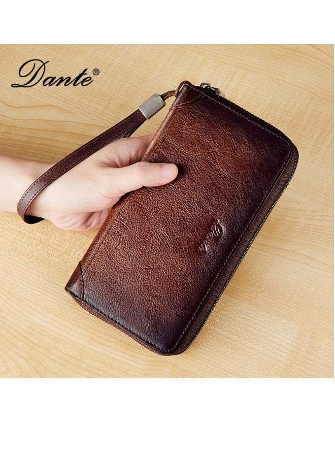 Ancient Harp Leather Card Slot Simple Anti-demagnetization Anti-theft Brush Can Hold Mobile Phone Convenient Wallet Brown