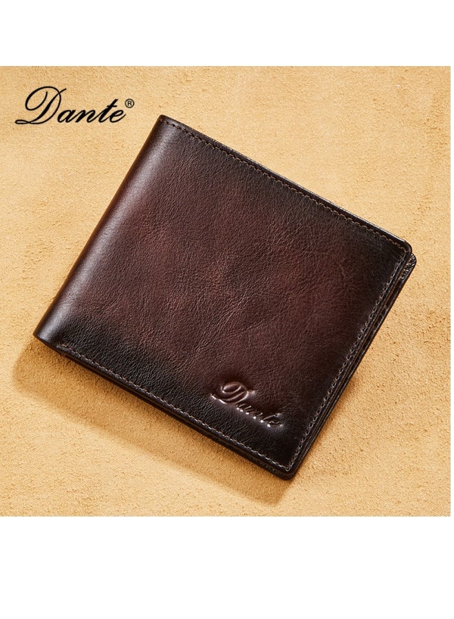 Men's Wallet, Top Layer Cowhide, Anti-theft Card Swipe RFID Leather Wallet, Brown