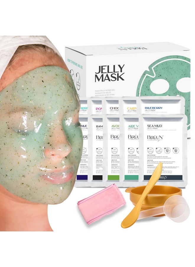 Peeloff Jelly Mask Rubber Mask Neo Set 10 Treatments (Chocolate Aloe Vera Avocado Bamboo Charcoal Calendula Sea Mud Pomegranate Chlorella Blueberry And Lavender)