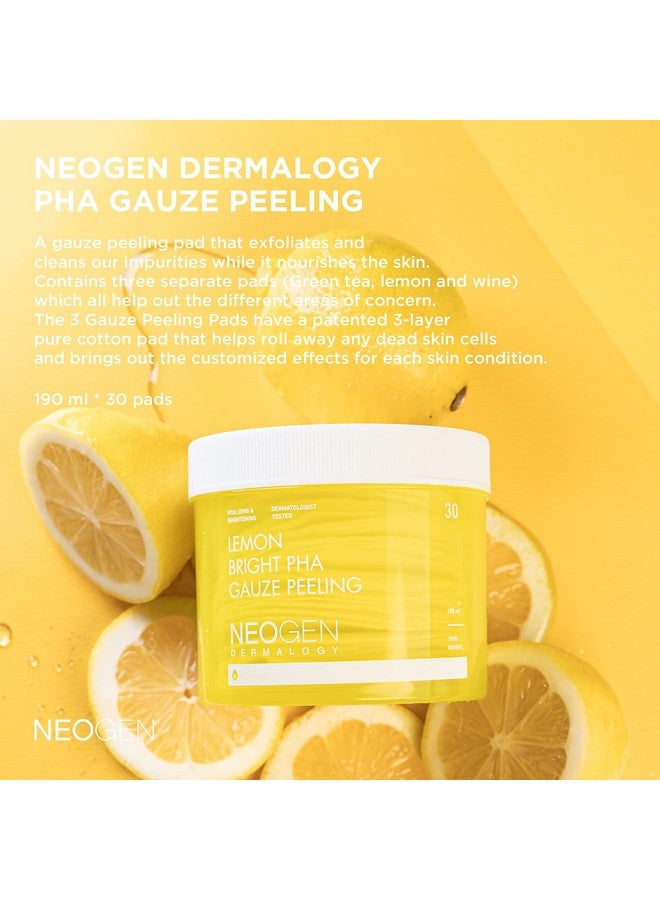 Neogen Lemon Pha Gauze Peeling Pads (30 Pads) Exfoliating Peeling Pad With Aha Bha Pha Lha & Lemon & Glutathione & Niacinamide Korean Skin Care