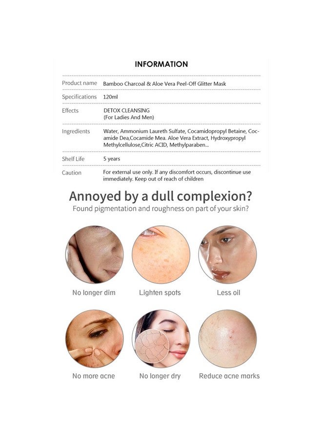 Bamboo Charcoal Aloe Vera Peeloff Glitter Mask Oilcontrol Antiacne Moisturizing Detox Cleansing 10 Minutes Facial Therapy 120Ml/4.06Fl.Oz