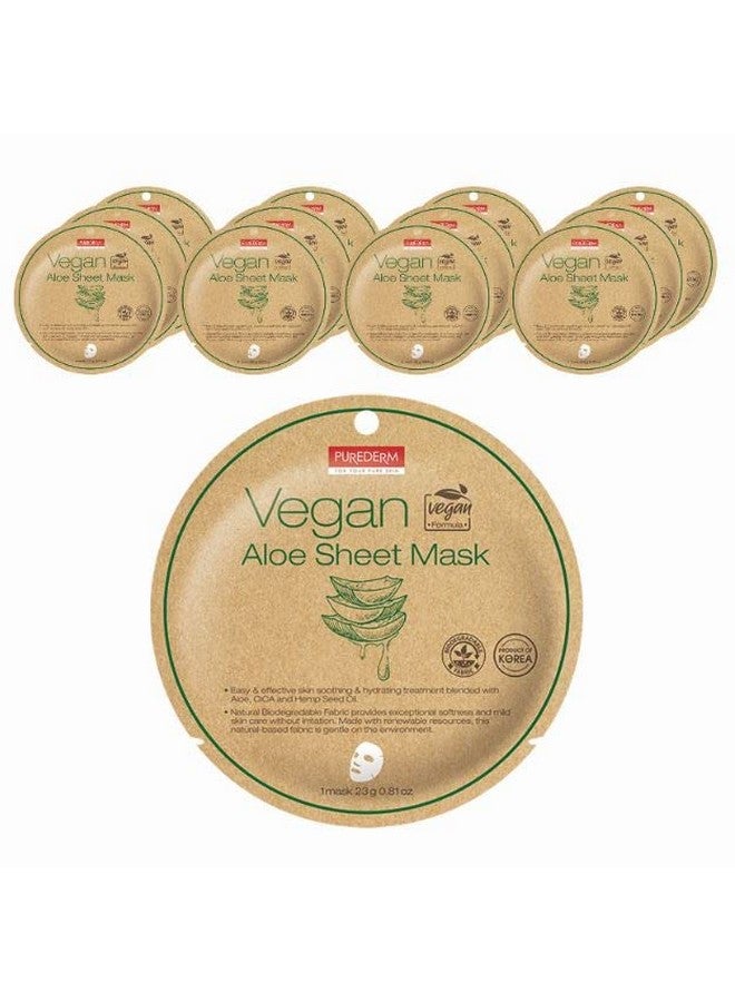 Vegan Aloe Sheet Masks (12 Packs) Facial Sheet Mask For Soothing & Hydrating Treatment