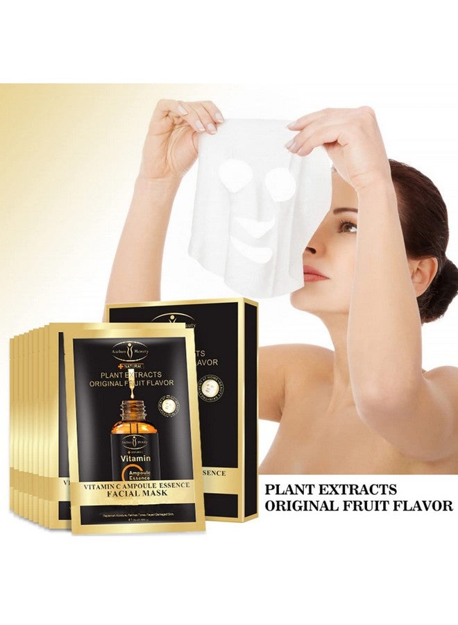 Vitamin C Essence Facial Mask Moisturizing Refreshing Deep Hydration Repair Sunburn Remove Acnes Wrinkles Refines Pores 25Ml/0.88Fl.Oz (10 Pack)