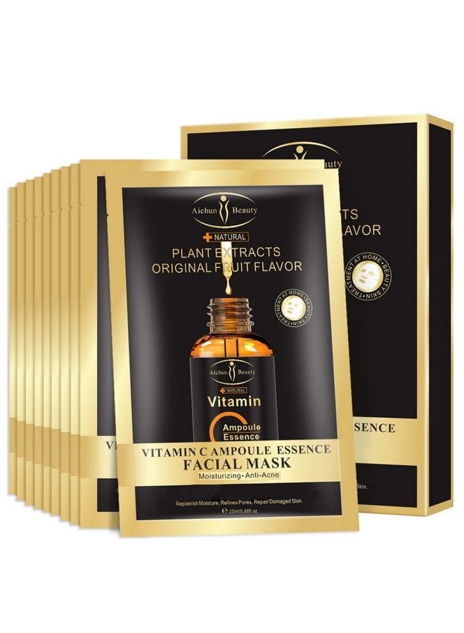 Vitamin C Essence Facial Mask Moisturizing Refreshing Deep Hydration Repair Sunburn Remove Acnes Wrinkles Refines Pores 25Ml/0.88Fl.Oz (10 Pack)