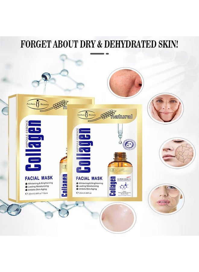 Collagen Extract Essence Facial Mask Moisturizing Face Wrinkle Acne Scars Rough Pores Prevents Aging Smooth Skin 25Ml/ 0.88Fl.Oz (10 Pack)