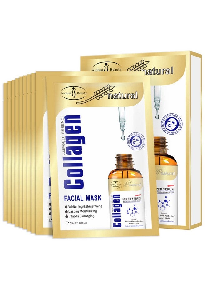 Collagen Extract Essence Facial Mask Moisturizing Face Wrinkle Acne Scars Rough Pores Prevents Aging Smooth Skin 25Ml/ 0.88Fl.Oz (10 Pack)