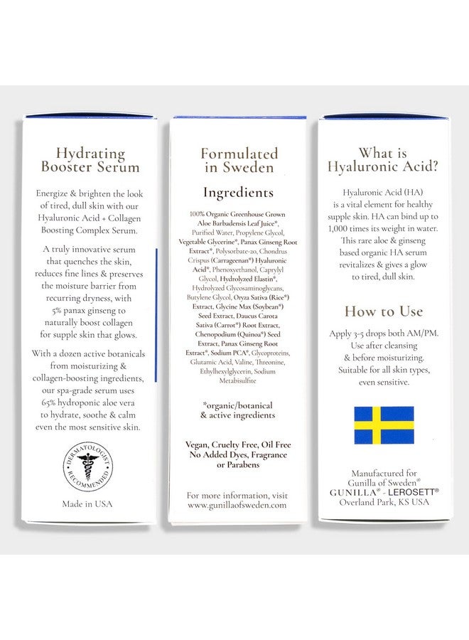 Gunilla Hyaluronic Acid & Ginseng Serum: Vegan. Plantbased Antiaging Serum Plumping Firming & Hydrating Reduce The Appearance Of Wrinkles. 14 Actives & Herbals. Natural. Oilfree. 1 Oz