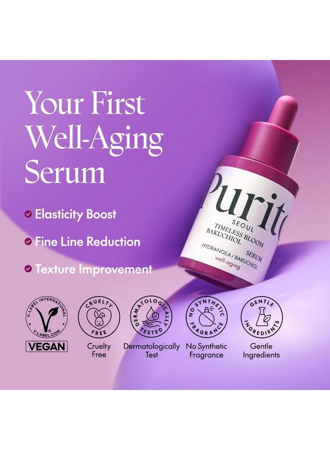 Seoul Timeless Bloom Bakuchiol Serum Korean Jeju Hydrangea For Sensitive Skin Ampoule Fine Line Reduction Anti Aging Facial Serum For Face Kbeauty 30Ml 1Fl.Oz
