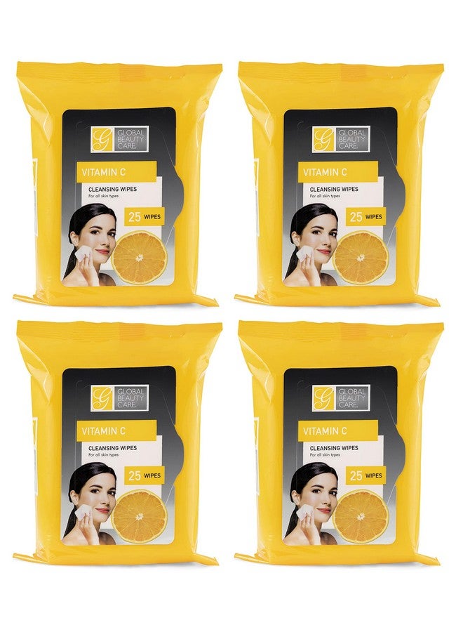 Bulk Cleansing Wipes Premoistened 4 Pack Of Vitamin C Cleansing Cloths Makeup Removal Wipes Great For Travel Toiletries 100 Ct.(4Pack)