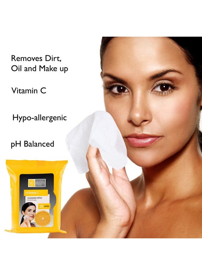 Bulk Cleansing Wipes Premoistened 4 Pack Of Vitamin C Cleansing Cloths Makeup Removal Wipes Great For Travel Toiletries 100 Ct.(4Pack)