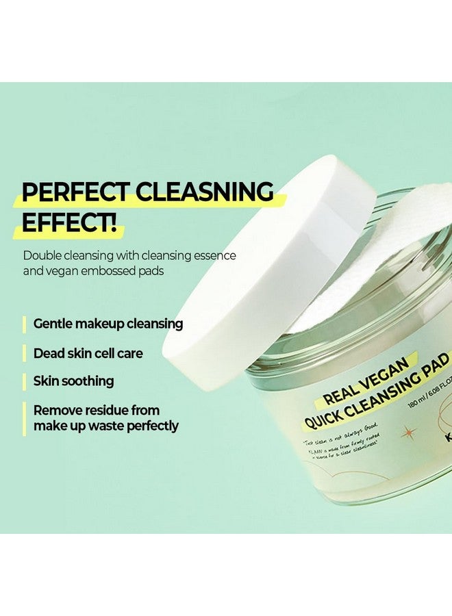 Real Vegan Quick Cleansing Pad Gentle Makeup Remover Deep Pore Cleansing Soothing & Moisturizing Formula Hypoallergenic Ideal For Sensitive Skin 50Counts