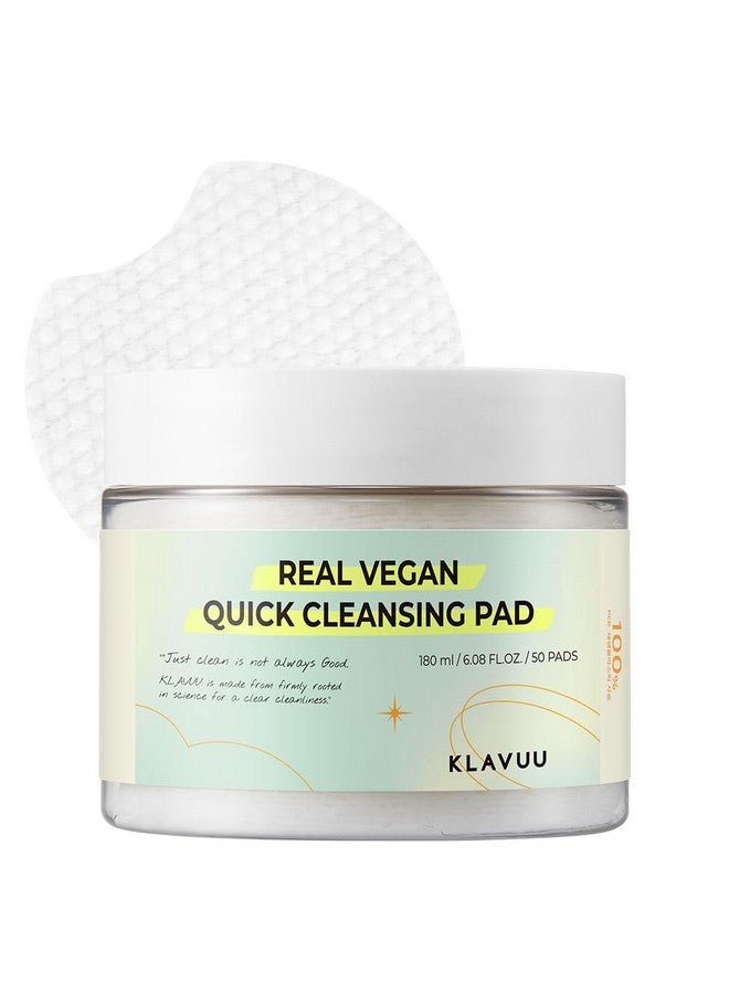 Real Vegan Quick Cleansing Pad Gentle Makeup Remover Deep Pore Cleansing Soothing & Moisturizing Formula Hypoallergenic Ideal For Sensitive Skin 50Counts