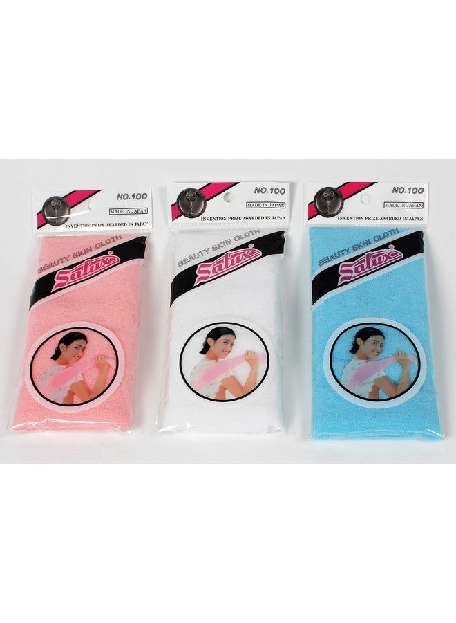 Nylon Japanese Beauty Skin Bath Wash Cloth/Towel 3 Pcs Mix Peach White Blue