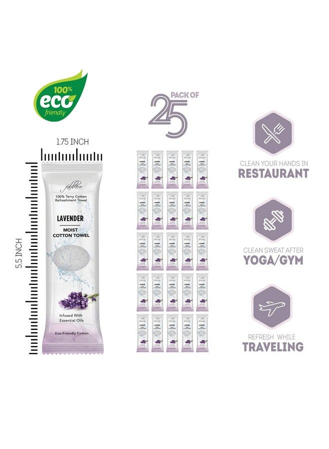 Oshibori Moist Terry Cotton Refreshment Towels (25 Pack 8 X 8 Inches) White Scented Premoistened Essential Oil Infused Towel To Use Hot Or Cold Lavender Scent