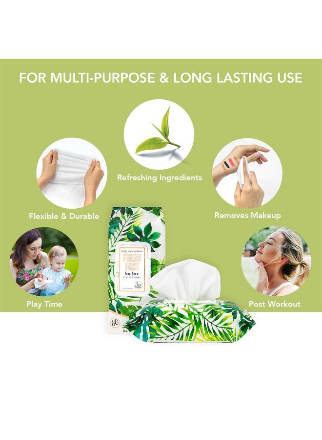 Makeup Remover Wipes Bulk Pack Of 4 200 Facial Cleaning Cloths Removes Makeup Mascara Dirt And Oil Flip Top Pack (Fresh Face Tea Tree)