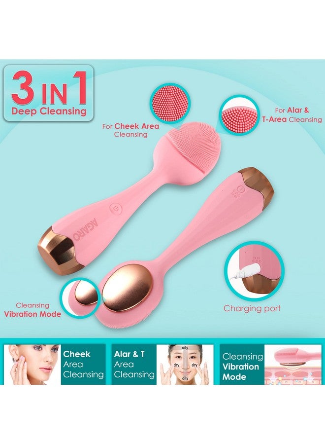 Cm2109 Sonic Facial Cleansing Massager Smart Facial Cleansing Device With Silicone Brush & Antiaging Massager Waterproof Sonic Glow Vibration Technology Lift Firm And Tone Skin On Face And Body.