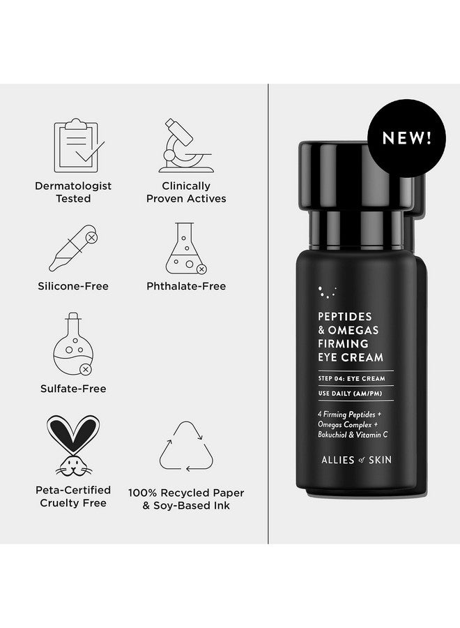Peptides & Omegas Firming Eye Cream: Vitamin C Bakuchiol Ceramide. For Dark Circles Wrinkles & Puffiness. Antiaging. Firms & Brightens Under Eye Area 0.5 Oz / 15 Ml