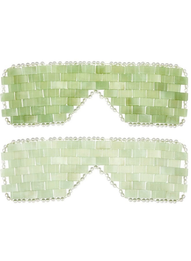 2 Pcs Jade Eye Mask Green Jade Stone Eye Mask Facial Cooling Mask For Alleviate Puffiness Face Massage Relax Eyes Relieve Migraine Meditation Beauty