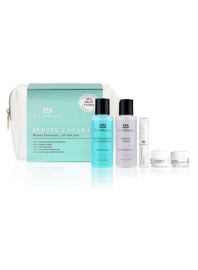 Perfect Start Beauty Essentials Set For Normal Skin 5Piece Facial Set Phytonutrient Cleansing Gel Essence Toner Tgfb Booster Eye Wrinkle Corrector & Bio Cell Rejuvenating Cream