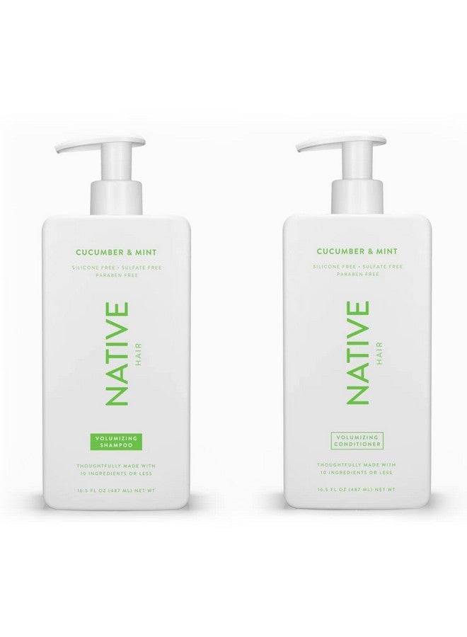 Shampoo And Conditioner Set Sulfate Free Paraben Free Dye Free With Naturally Derived Clean Ingredients 16.5 Oz (Cucumber & Mint Volumizing)