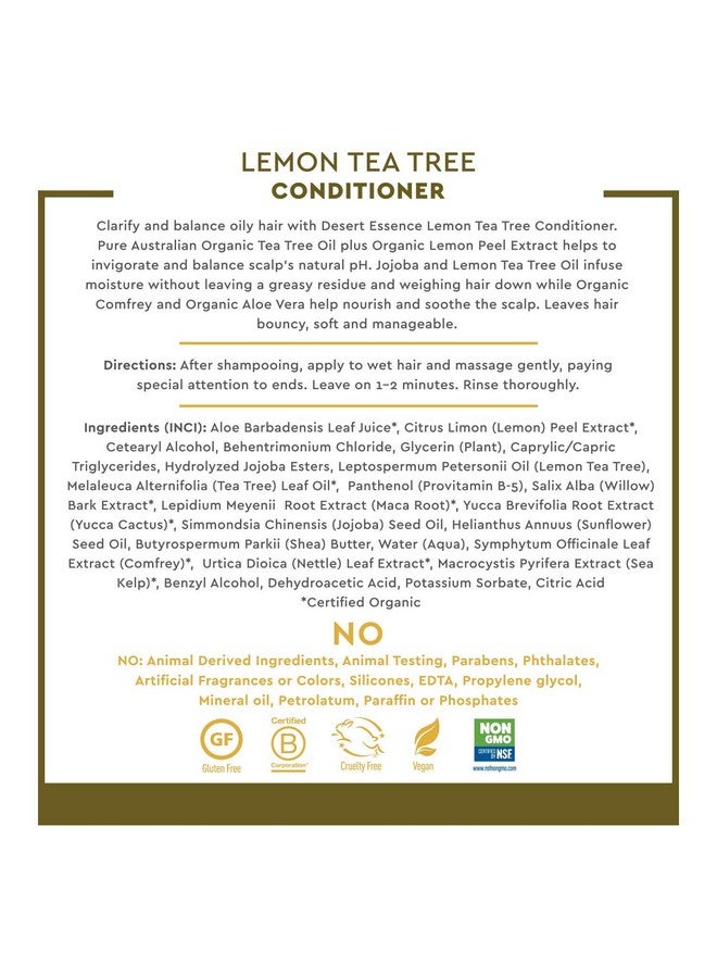 Lemon Tea Tree Shampoo & Conditioner Bundle 8 Fl Ounce Clarifying For Oily Hair Essential Oils Strengthen & Protect Hair Effective Cleansing