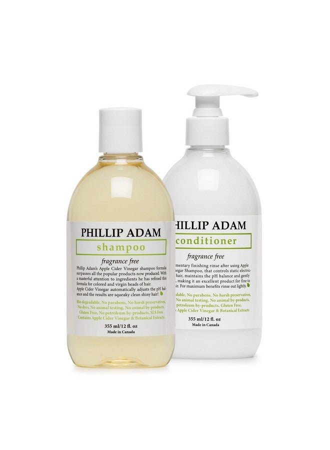 Fragrance Free Shampoo And Conditioner Set With Apple Cider Vinegar Ph Balancing Enhance Shine And Smoothness 12 Ounce Each