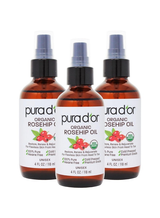 Organic Rosehip Seed Oil Hair Relaxer (4 Oz X3 = 12 Oz) 100% Pure Cold Pressed Usda Certified All Natural Antiaging Acne Scar Treatment Gua Sha Massage Face Hair & Skin Women & Men