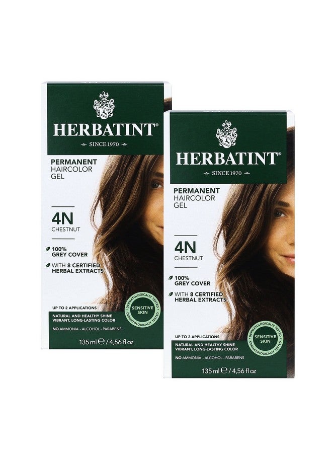 Permanent Haircolor Gel, 4N Chestnut, Alcohol Free, Vegan, 100% Grey Coverage 4.56 Oz 2 Pack