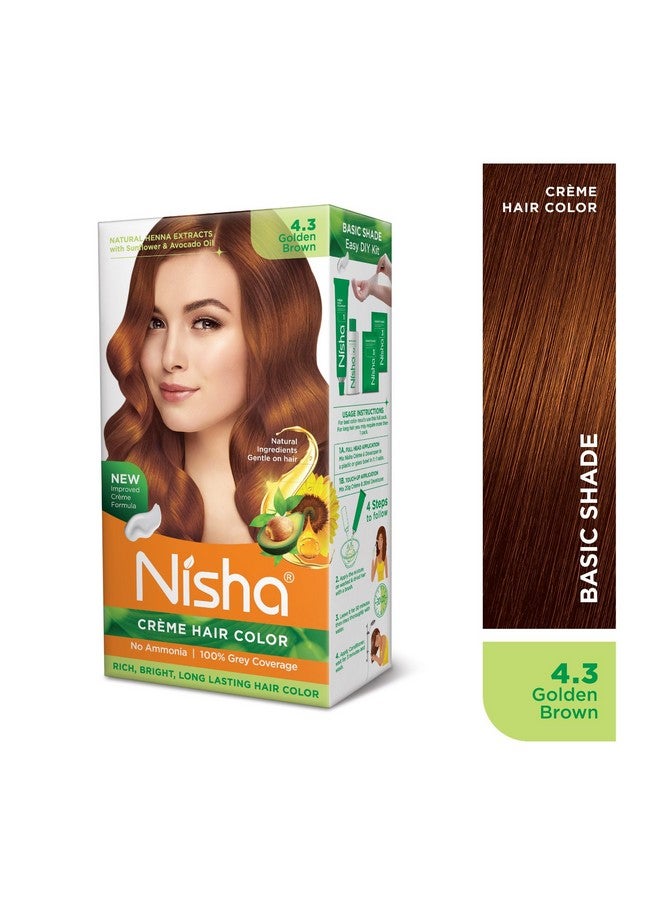 Cream Hair Color Rich Bright Long Lasting Hair Colouring For Ultra Soft Deep Shine 100% Grey Coverage Conditioning With Natural Herbs Golden Brown (Pack Of 3)