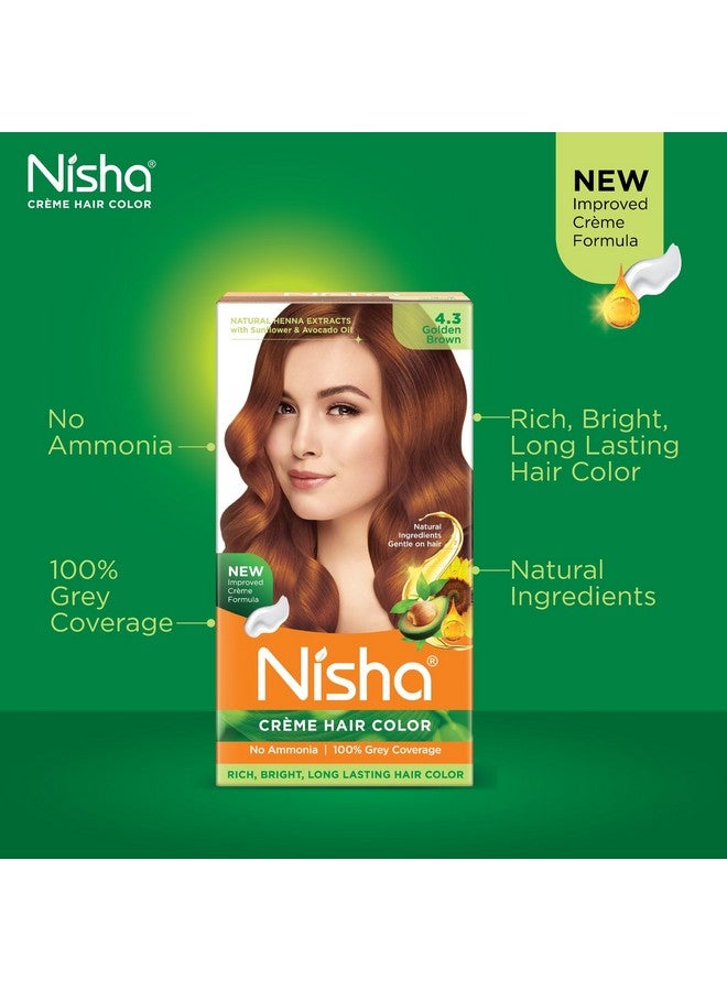 Cream Hair Color Rich Bright Long Lasting Hair Colouring For Ultra Soft Deep Shine 100% Grey Coverage Conditioning With Natural Herbs Golden Brown (Pack Of 3)