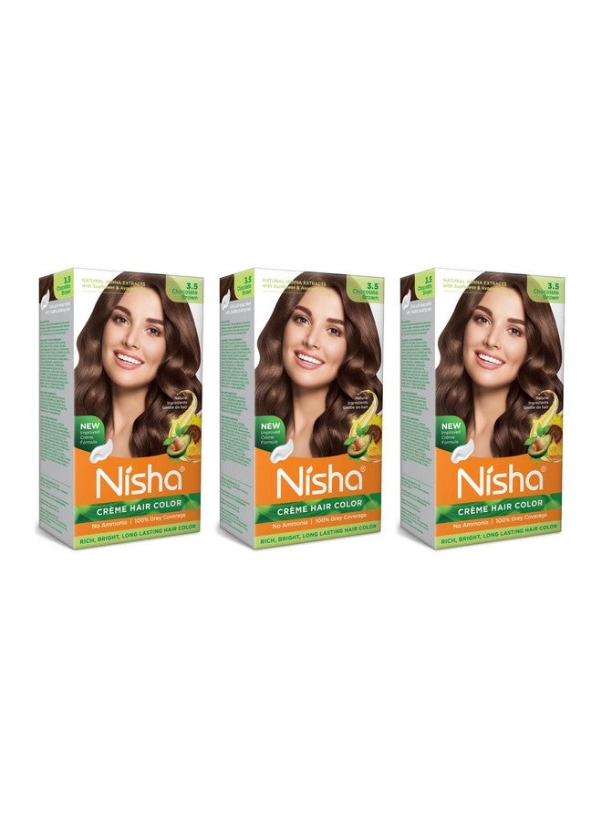 Creme Hair Color Chocolate Brown, Permanent Hair Colour For Women Men, No Ammonia, Ultra Soft Deep Shine, 100% Grey Coverage, 3.5 Chocolate Brown Hair Colour 120Gm Pack Of 3