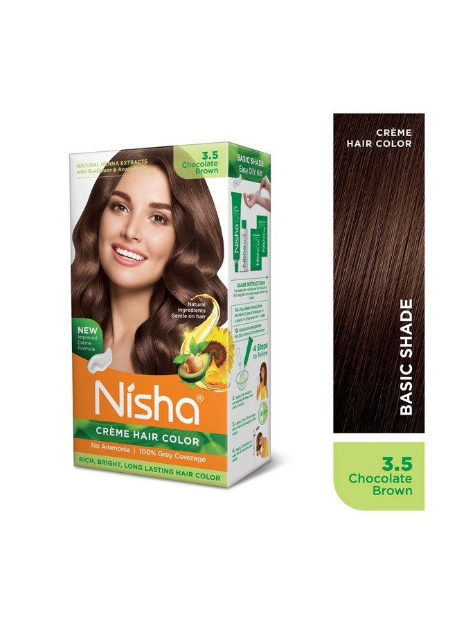 Creme Hair Color Chocolate Brown, Permanent Hair Colour For Women Men, No Ammonia, Ultra Soft Deep Shine, 100% Grey Coverage, 3.5 Chocolate Brown Hair Colour 120Gm Pack Of 3