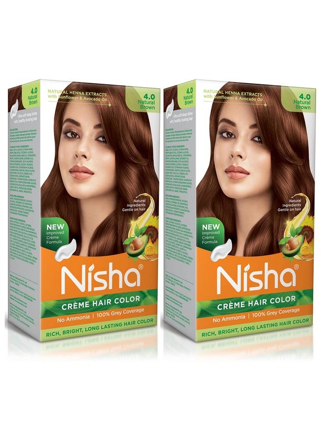 Creme Hair Color Natural Brown, Permanent Hair Colour For Women Men, No Ammonia, Ultra Soft Deep Shine, 100% Grey Coverage, 4.0 Natural Brown Hair Colour 120Gm Pack Of 2