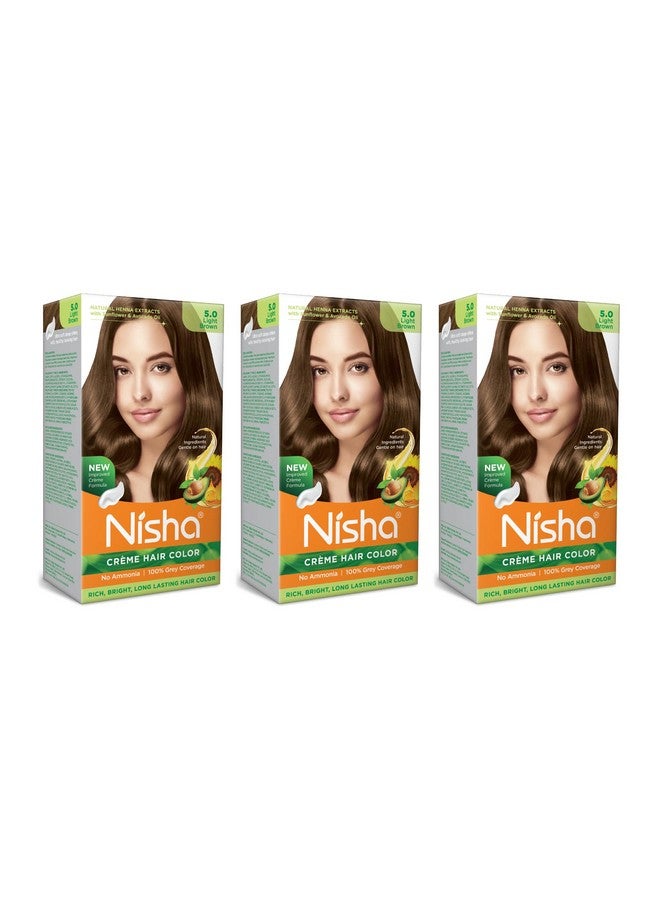 Creme Hair Color Light Brown, Permanent Hair Colour For Women Men, No Ammonia, Ultra Soft Deep Shine, 100% Grey Coverage, 5.0 Light Brown Hair Colour 120Gm Pack Of 3