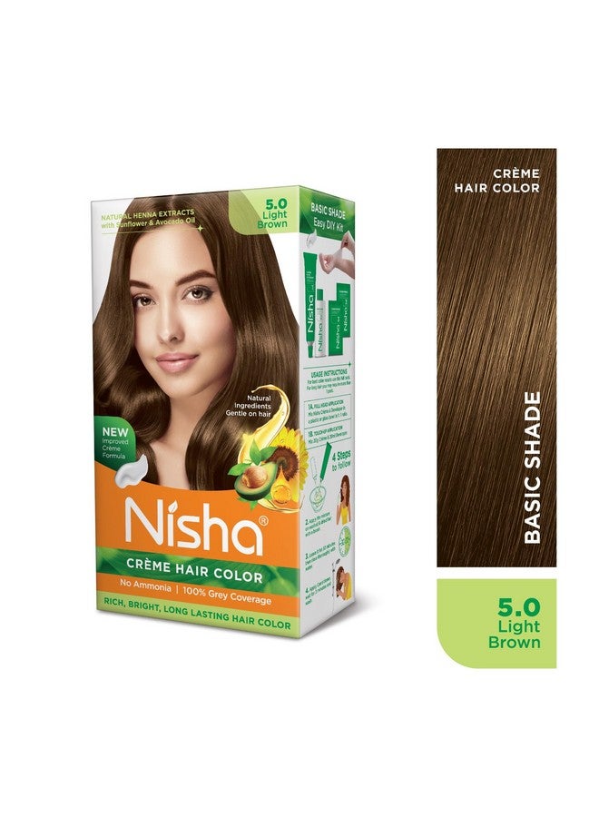 Creme Hair Color Light Brown, Permanent Hair Colour For Women Men, No Ammonia, Ultra Soft Deep Shine, 100% Grey Coverage, 5.0 Light Brown Hair Colour 120Gm Pack Of 3