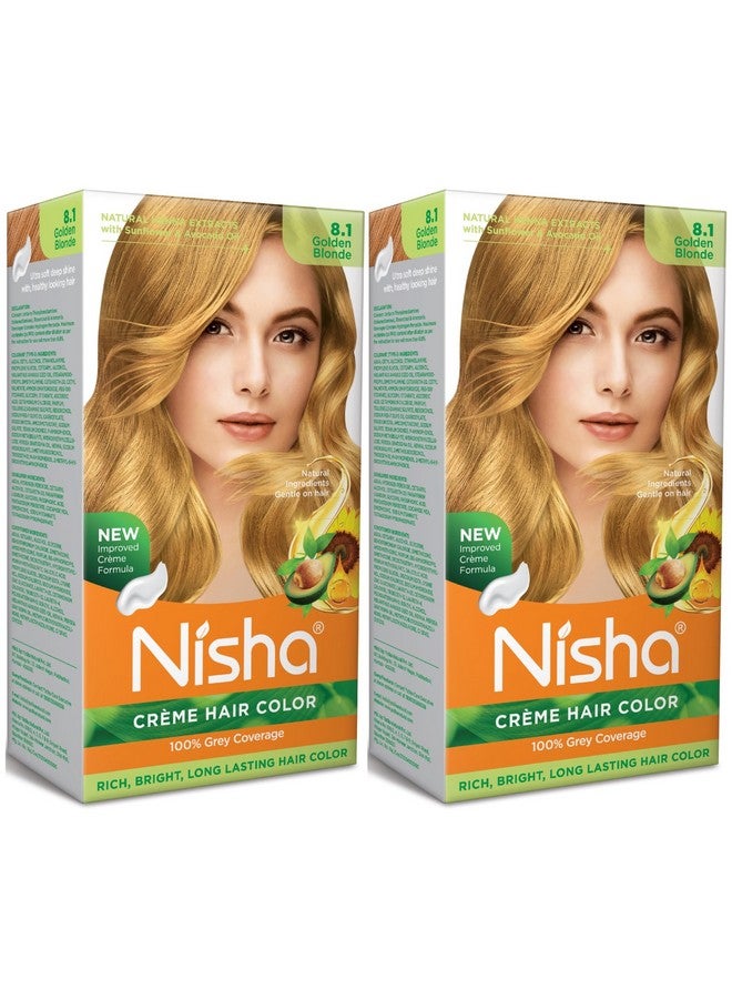 Creme Hair Color Golden Blonde, Permanent Hair Colour For Women Men, Ultra Soft Deep Shine, 100% Grey Coverage, 8.1 Golden Blonde Hair Colour 120Gm Pack Of 2