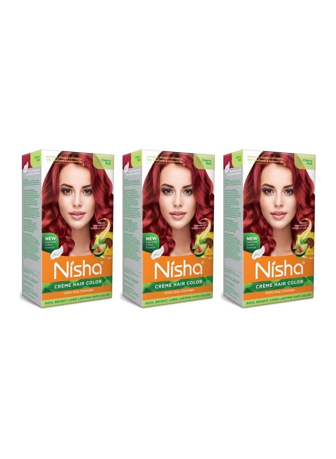 Creme Hair Color Cherry Red, Permanent Hair Colour For Women Men, No Ammonia, Ultra Soft Deep Shine, 100% Grey Coverage, Cherry Red Hair Colour 120Gm Pack Of 3